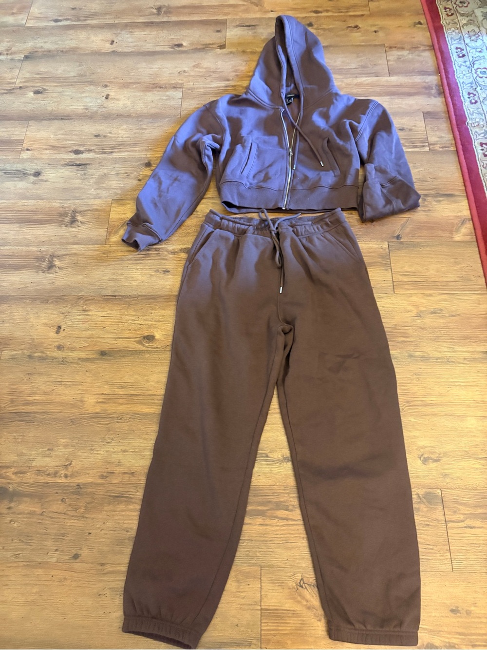 Forever 21 Brown Cropped Zip Hoodie and High-Waist Joggers Set